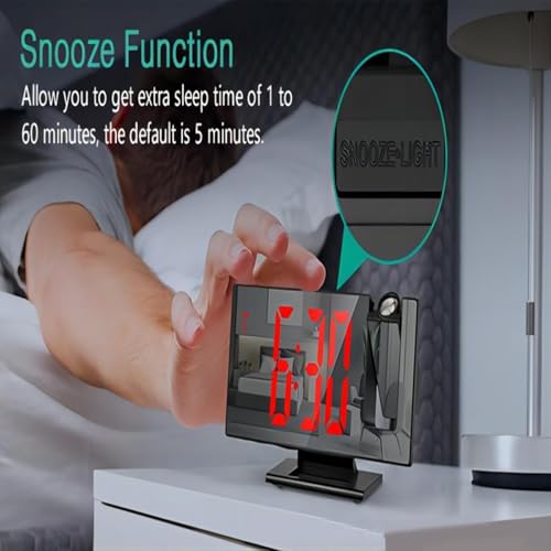 Reloj despertador digital con proyector giratorio a 180 grados para techo y pared 6