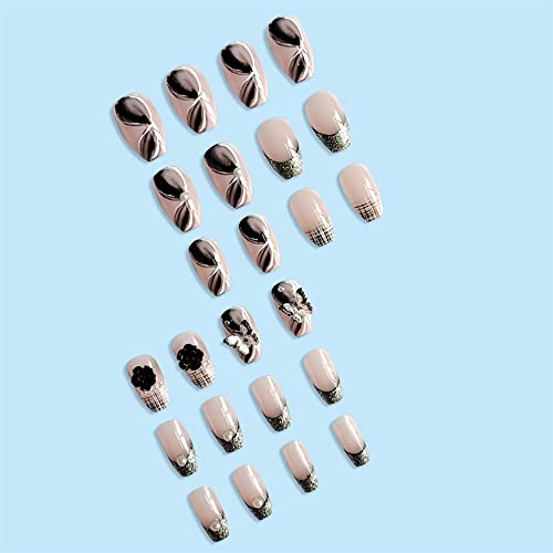 3D Press On Nails Medium Black Butterfly Fake Nails With Flower Glossy False Nails For Women Girls Stick On Nails With Glue On Acrylic Nail Tips(Butterfly And Flower) #TOP5