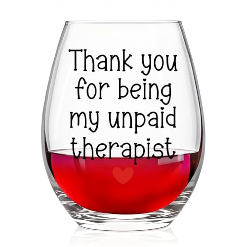 JQYCJTR Thank You For Being My Unpaid Therapist Wine Glass Thank You Wine Glass Gifts for Women Mom Aunt Grandma Colleague Boss Thanksgiving Day Christmas Elephant Gifts for Her Friend Bestie Sister