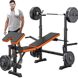 600lbs Weight Bench Adjustable Bench Press Set with Squat Rack, Olympic Workout Benches with Leg Developer Preacher Curl