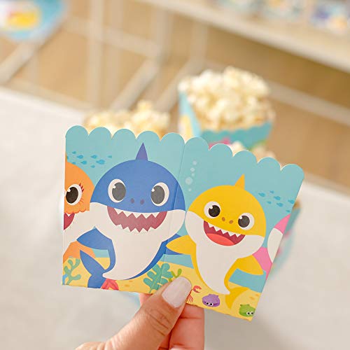 Caixa para Pipoca No Tema Baby Shark, Cromus Festas, Azul e Amarelo, 5.5 x 5.5 x 9 cm, 10 Unidades