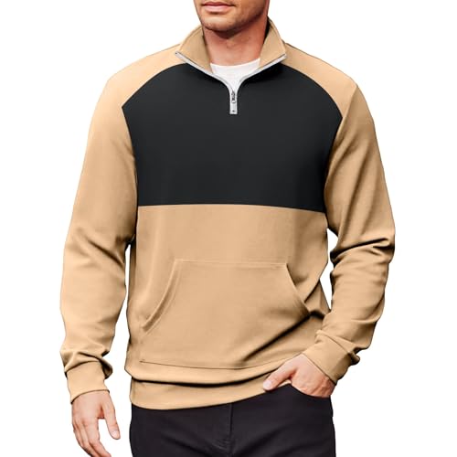 RTRDE Men's Quarter Zip Sweatshirts, Long Sleeve Color Block Casual Athletic Workout Golf Pullover Sweaters, M-3XL3