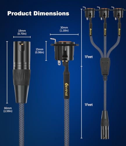 Image of XLR Pass Through Cable Splitter, 3 Female Panel Mount to 1 Male Connector Adapter Y Cable, Mic Feed /Pass Thru Converter for Stage Box, Patch Panel, Floor Box 2 feet(3F D-Type to M)