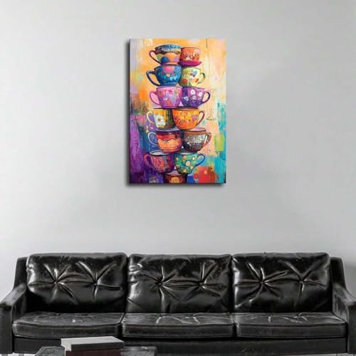 Toile tasses à café colorées pour réveiller un mur blanc triste 60x80