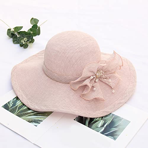Womens Pearls Dress Hat Summer Flower Bridal Church Cloche Hat Wedding Bowler Hats Tea Party Bucket Hats (Pink, One Size) #TOP2