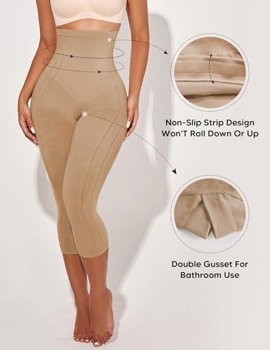 Image of Shapewear Leggings for Women Tummy Control High Waisted Capri Body Shaper Butt Lift Thigh Slimmer