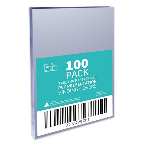Image of Binditek 7 Mil PVC Binding Covers, 8.5 x 11 Inches, Clear, 100 Pack | Plastic Binding Covers, 8.5 inch x 11 inch Letter Size, Clear, Square Corners, Unpunched, Ideal for Business Reports and Proposals