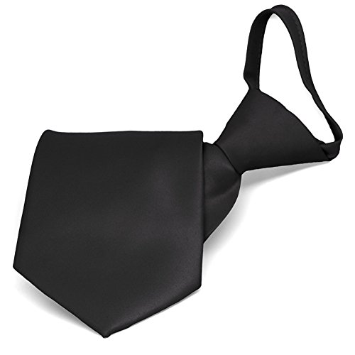 TieMart Black Solid Color Zipper Tie, 20" Length