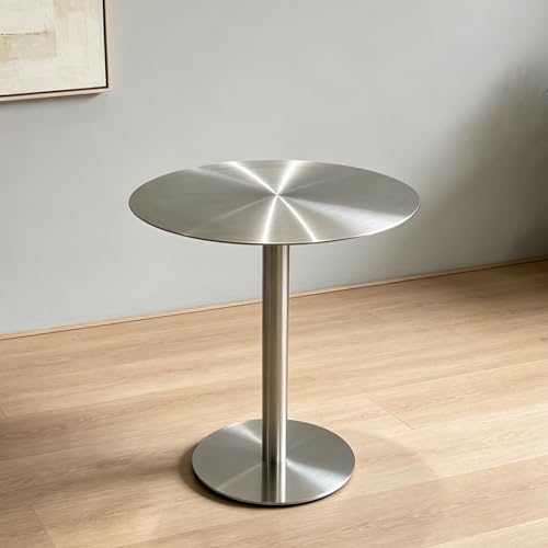 Mesa alta de acero inoxidable con base robusta y diseño elegante circular 2