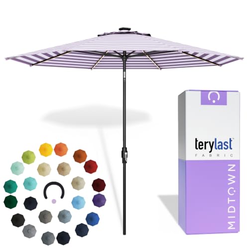 Image of Midtown Umbrellas LED Swilt - 8 Ft Solar LED Patio Umbrella Midtown Stripes
