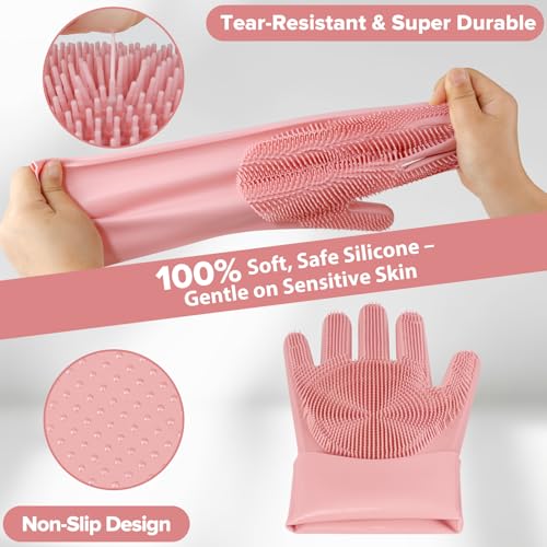 6PCS Grooming & Bath Supplies for Dogs, Cats | Dog Washing Gloves | Dog Bath Brush | Dog Shower Brush | Pet Grooming Gloves | Dog Grooming kit | Pet Supplies for Showerhead & Sprayer (Light Pink) — view 4