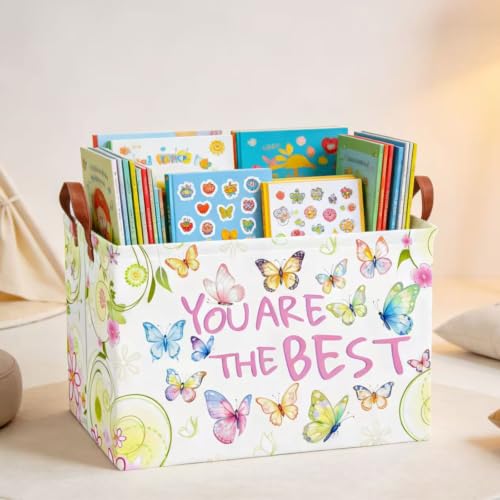 Image of NTAOHAMPER Rectangular Storage Basket Empty,Storage Bin with Handles,Room Decor,Gift Basket,Book Box(Blessing Butterfly)