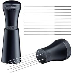 Dosificador Automático YZZAOO Agitador de café espresso, Herramienta de Distribución WDT, Distribuidor de café desmontable de Aluminio con Soporte und 10 Agujas de café expreso de 0.4 mm, Regalos para Baristas, negro