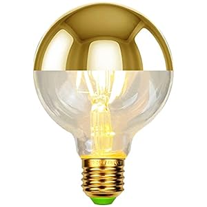 TIANFAN Led-lampen Vintage Gloeilamp Half Mirrior Shadowless Bulb G80 Edison Bulb 2700 Kelvin 4 W Dimbare Specialty Decoratieve Gloeilamp (gouden)