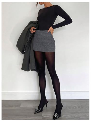 SOLY HUX Women's High Waisted A Line Mini Tweed Skirt Elegant Work Office Skirts3