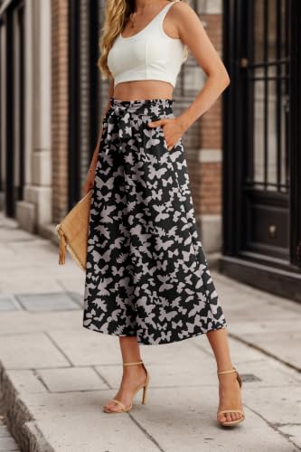 Image of IWOLLENCE Women Flowy Loose Wide Leg Pant Summer Beach Casual Trousers high Waist Adjustable Knot Business Work Casual Pants