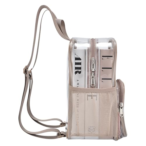 Image of Busiuw Clear Backpack for Stadium Events 12x12x6 with Front Pocket for Concert Sport Fashion Women Backpack Events Work Travel(Khaki)