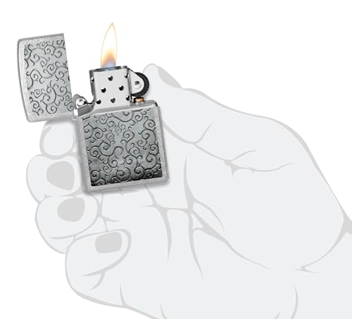 Image of Zippo Vines Windproof Lighter - Engraved Floral Vine Pattern on Brushed Chrome, Refillable, (BIS Certified)