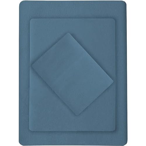 Mellanni Organic Cotton Flannel Sheets Twin Size Bed Set - Warm, Double Brushed - Blue Sheets Twin Size - Pill, Wrinkle & Shrink Resistant - Fitted Sheet, Flat Sheet & 1 Pillowcase (Twin, Blue) #TOP5