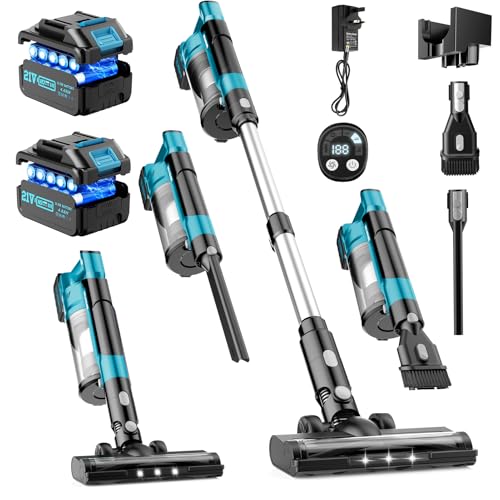 60000Pa/700W/70Min Aspiradora sin Cable, 2.0L Escoba Aspirador sin Cable con Filtración de 8 Capas, Pantalla Táctil LED Inteligente, Cepillo Anti-Enredo Mejorado, para Alfombra/Pelo de Mascotas