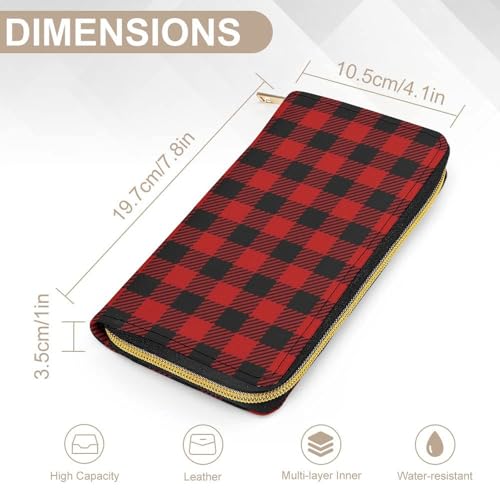Men's Fashion Decor Wallet, Long PU Zipper Wallet, Travel Purse Fashion Design, Huge Storage Capacity Purse Compatible with Red Black Buffalo Check Plaid Pattern2