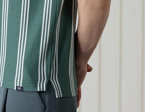 Image of Amazon Brand - Symbol Men Cotton Rich Textured Striper Polo Tshirts | Regular Fit | Half Sleeves - Available in Plus Sizes