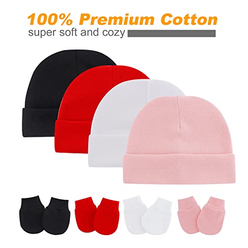 Uttpll Baby Hats Mittens Set Unisex Newborn Beanie Cap No Scratch Cotton Gloves Toddler Boy Girl Hospital Hat 0-6 Months Red One Size #TOP1