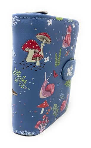 Shag Wear Snail and Mushroom Forest Small Insect Wallet for Women and Teen Girls Vegan Faux Leather Blue/Grey 4.5"2