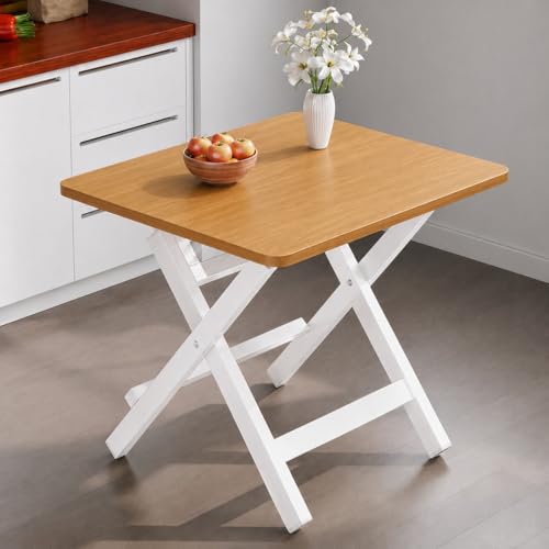 Image of Multi-Purpose Portable & Foldable Wooden Dining Table Desk for Living Room | Bed Room | Made with Engineered Plywood top and Powder Coated Finish for Home & Office (Yellow Board with white metal)