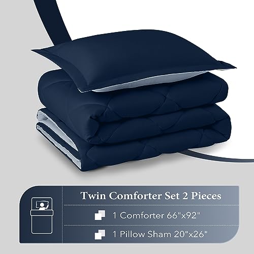 Image of downluxe Twin Comforter Set - Blue and Sapphire Twin Comforter, Soft Bedding Sets for All Seasons -2 Pieces - 1 Comforter (66 inchx92 inch) and 1 Pillow Sham(20 inchx26 inch)