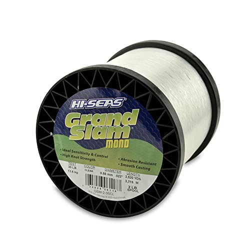 Hi-Seas Grand Slam Monofilament Line, 30 lb / 11.3 kg Test, .022 in / 0.55 mm Dia, Clear, 3520 yd / 3219 m