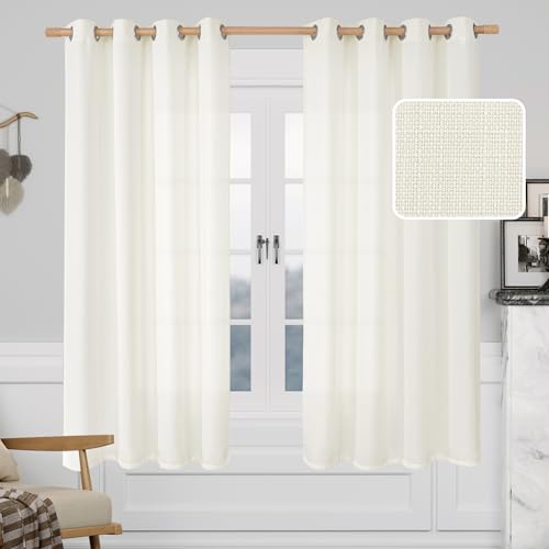 Image of LAMIT Linen Curtains 63 Inch 2 Panels Set for Bedroom, Grommet Thick Linen Drapes Light Filtering Privacy Window Treatment Curtains for Farmhouse /Living Room, 52 x 63 Inch, Cream White