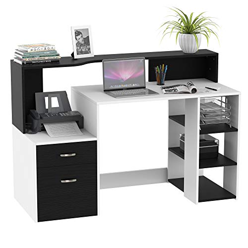 HOMCOM Wooden Computer Desk PC Table Modern Home Office Writing Workstation Furniture Printer Shelf...