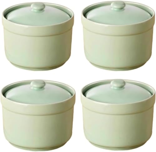 MLTUN MAKAN 4個 セラミック シチュー ポット ミニ セラミック ポット ポータブル 和風 スープ ボウル ル ボウル 蓋付き スープ ボウル 蓋付き スープ 麺 ストックポット キッチ (シアン色)