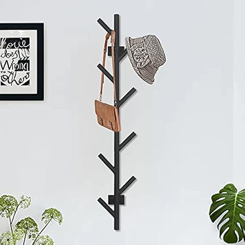 Butizone Wall Mounted Coat Rack, Modern Coat and Hat Rack, Matte Black Tree Branch Style Coat Rack with 9 Hooks for Hanging Clothes, Hats, Bags, Scarves in Entryway, Bedroom, Living Room Cover