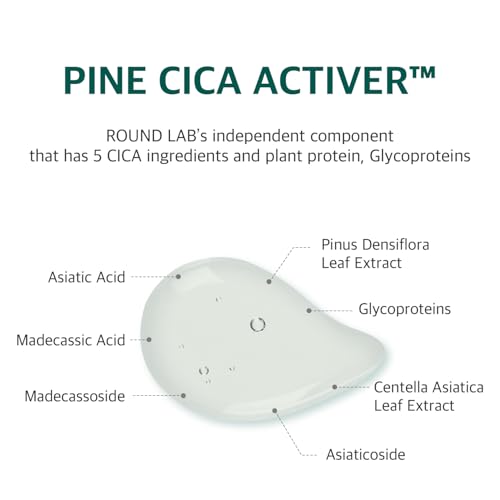ROUND LAB Pine Calming Cica Sheet Mask 10ea, Cooling and Soothing Mask for Heated, Acne-Prone Skin, Double-Waved Air Hole Design for Extra Hydration with Pine Cica and Hyaluronic Acid, Korean Skincare