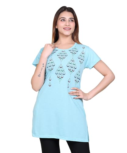 Image of DG Divine GirL Women's Cotton Printed Long Regular Fit Round Neck Top /T-Shirt /Tshirts