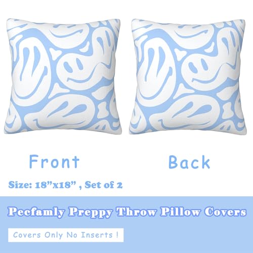 Pecfamly Cute Cool Preppy Throw Pillows (Covers Only, No Pillow Inserts), Cute Preppy Light Blue Beach Teen Girl Clean Girl Room Bedroom Home Apartment Decor Aesthetic Things Stuff for Teen Girls