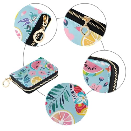 Vibrant Summer-themed Pattern leather card holder wallet women With 2 cash slot RFID Blocking card holder with zipper3