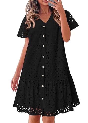 Image of KIRUNDO Eyelet Dresses for Women Button Down Mini Babydoll