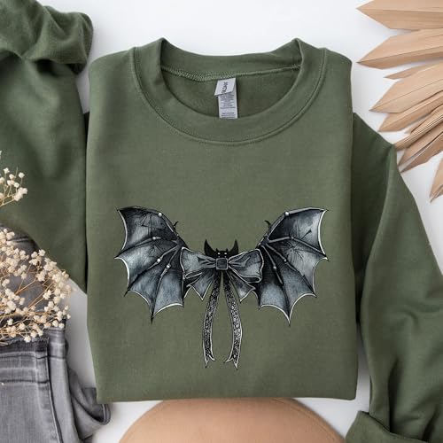 Coquette Bat Sweatshirt, Gothic Halloween Sweatshirt, Spooky Coquette Trendy Shirt, Halloween Bat Sweatshirt3