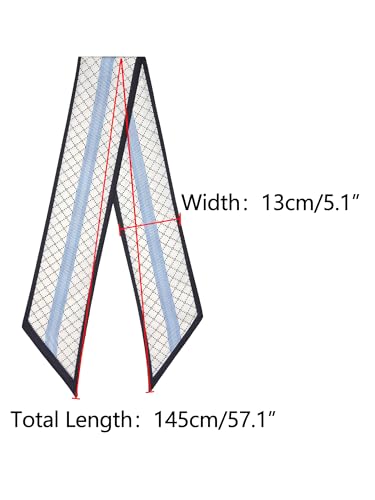 Women Fashion Printed Skinny Long Scarves, Satin Silky Black White Neckerchief Ribbon Headband3