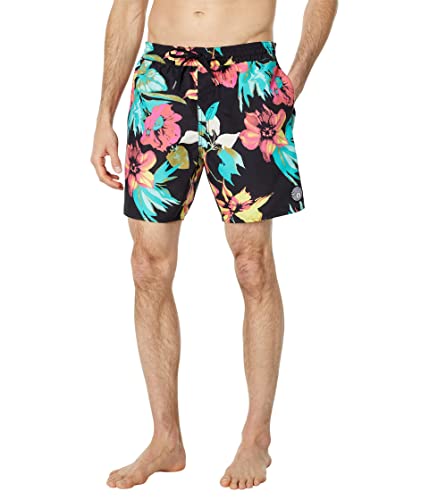 Volcom Men's Standard 17-Inch Elastic Waist Surf Swim Trunks, Black Marble, XX-Large