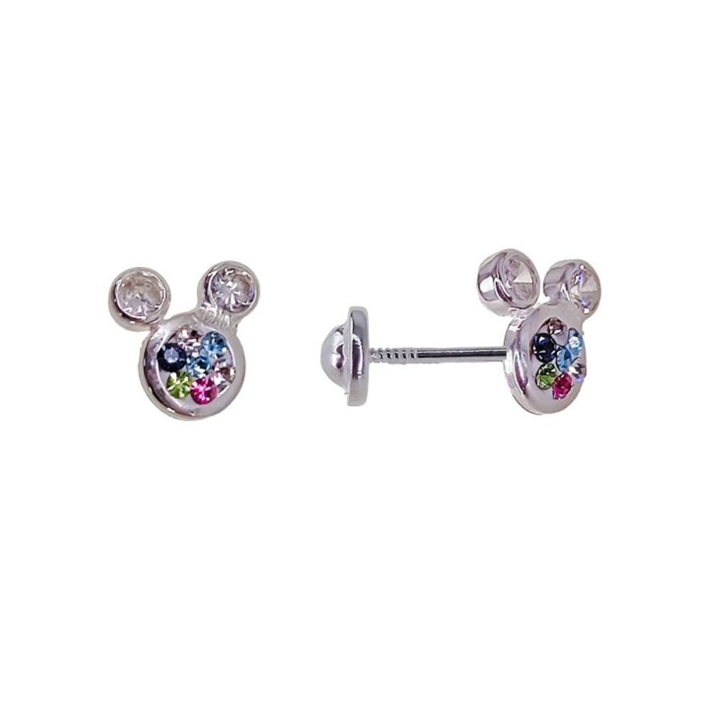 Pendientes infantiles chaton de Plata de ley 925 con piedras de colores