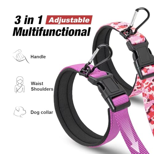 TSPRO Freihandleine Hund für Mittel bis Große Hunde, Verstellbar und Dauerhaft, mit Weichem Gepolstertem Griff und Metallschnalle (Leopardenmuster)