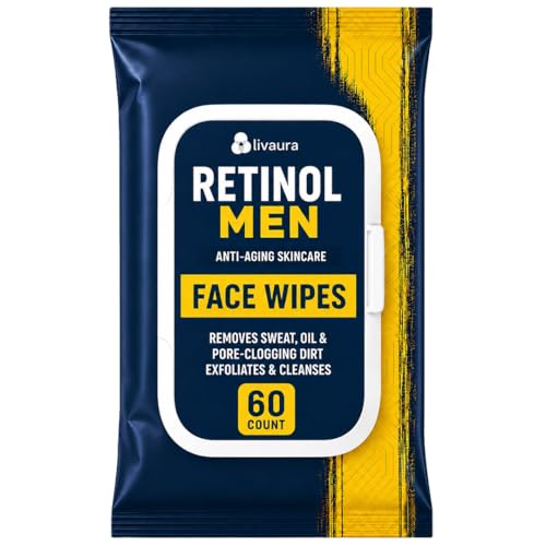 LIVAURA Retinol Face Wipes for Men - Micellar Cleansing Towelettes 60 Ct