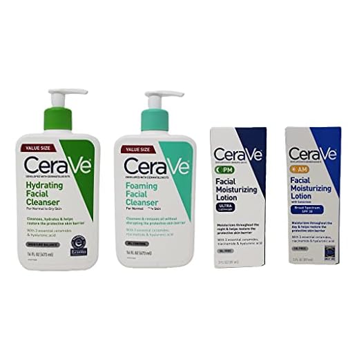CeraVe Daily Skincare Facial Bundle - Hydrating Facial Cleanser (16 oz), Foaming Facial Cleanser (16 oz), AM Facial Moisturizing Lotion with Sunscreen (3 oz), and PM Facial Moisturizing Lotion (3 oz)
