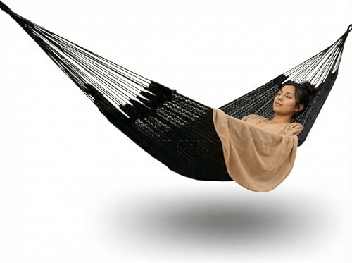 Listado de Hamacas para comprar hoy. 42 La Casa de La Hamaca Hamaca Yucateca Negra Colgante de Algodón 100%, Resistente y Única para Decoración y Descanso. Hechas en México, Ideales para Interiores y Exteriores.