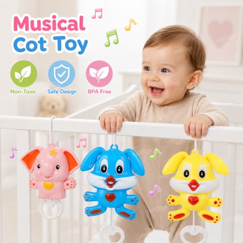 Image of Zest 4 Toyz Musical Bell Baby Toy with Pull String Cute Animal Cradle Hanging Toy for Cot Pram Stroller Soothing Music for Toddlers 12 Months+ Multicolor (Pack of 1)