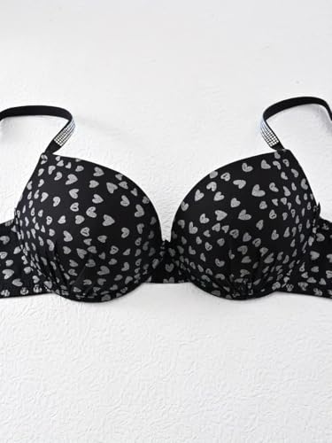 Image of Fashiol Women's Padded Wired Lingerie Set with Adjustable Glitter Straps & Heart Print Bra and Panty Set